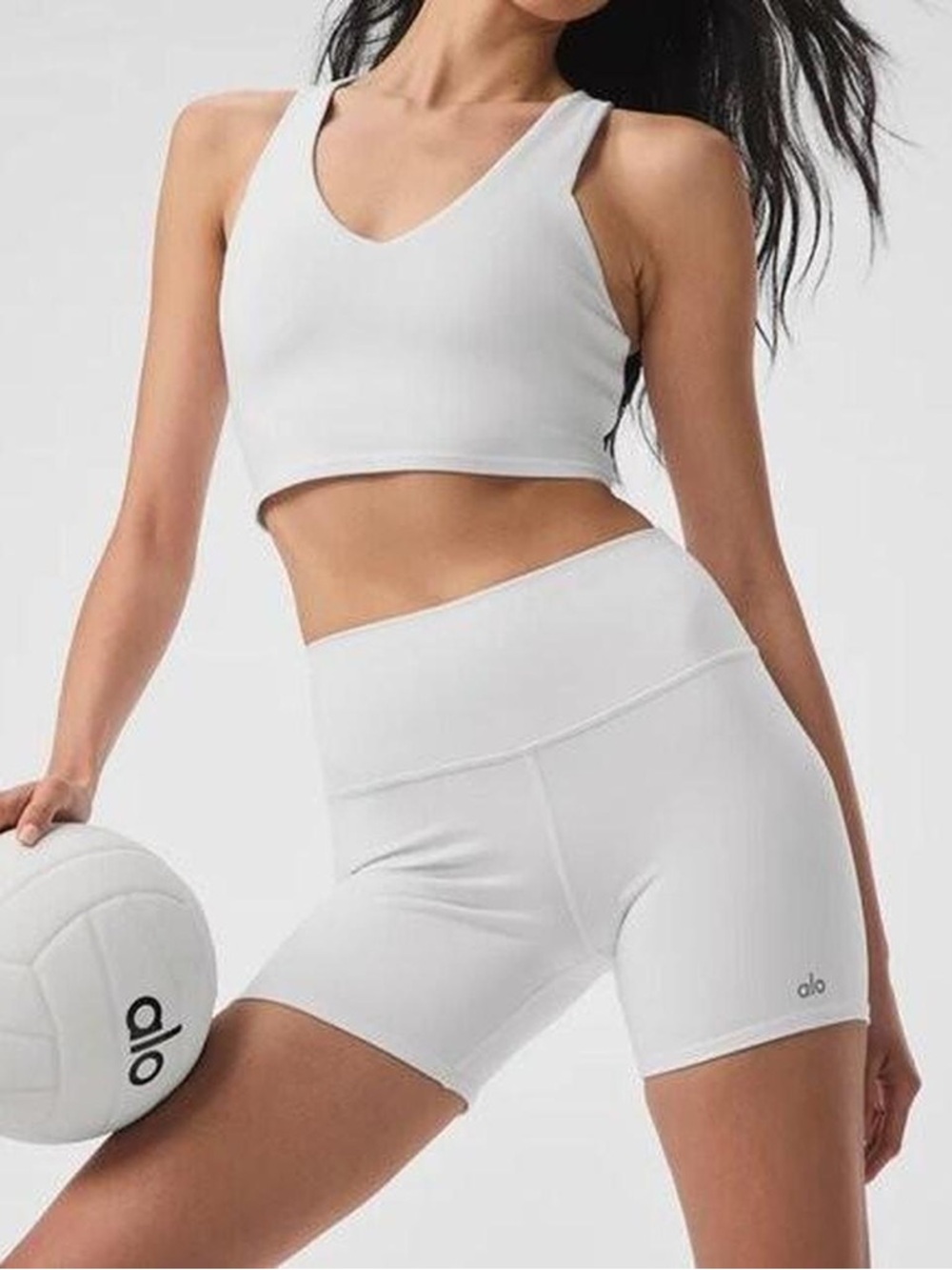 ALO Yoga Airbrush Real Bra Tank and Shorts Set Color: Bone Size: Small